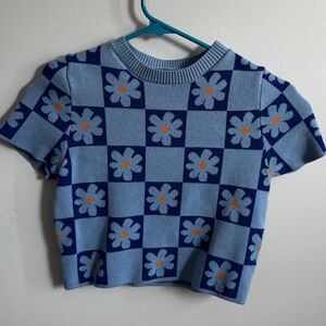 Debut Blue Checkered Floral Kids Sweater